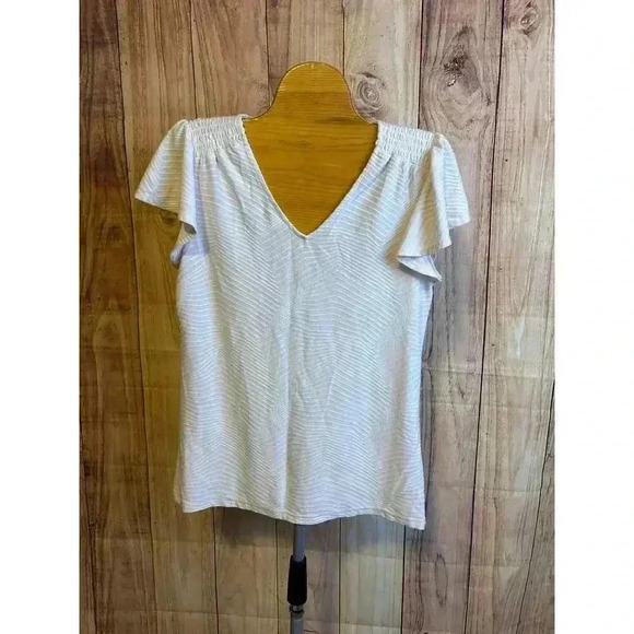 Rose + Olive Ruffle Sleeve Textured V-Neck Blouse Top Blush Pink Women's Size S - Picture 1 of 9